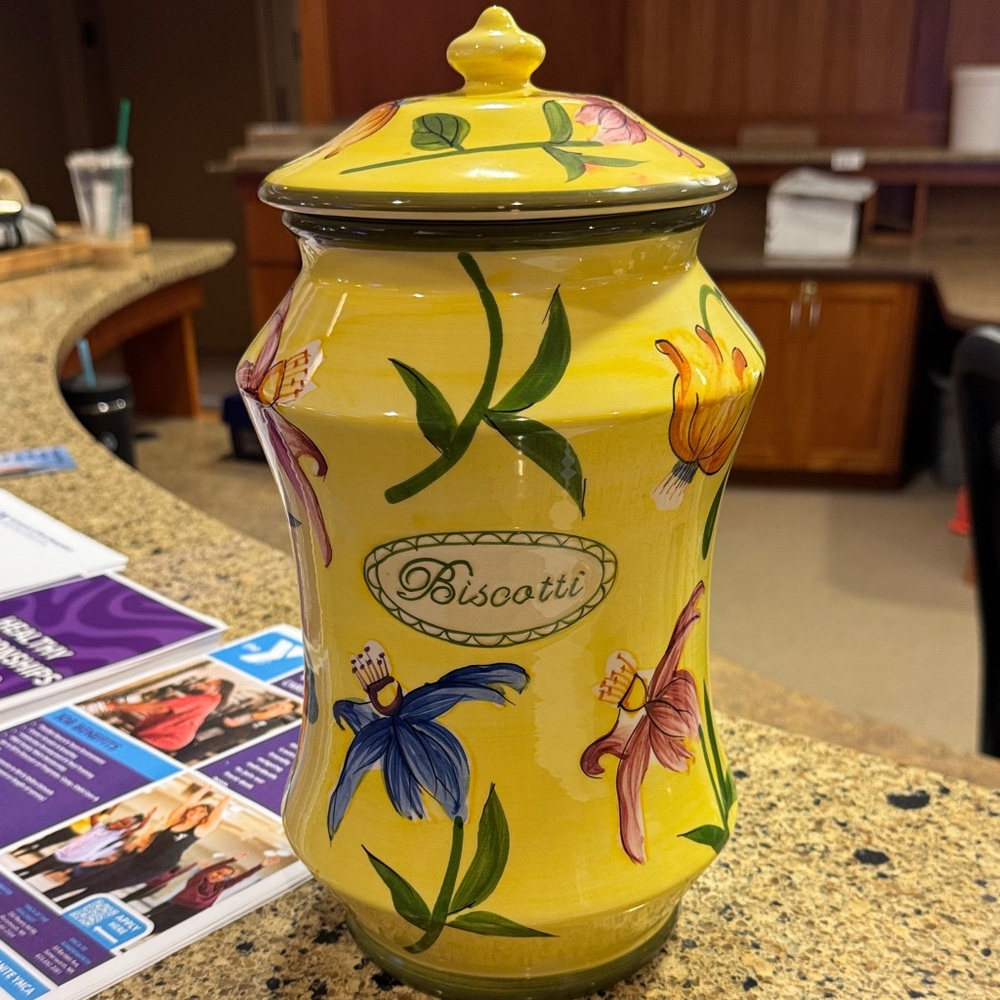 Floral Yellow Ceramic Biscotti Jar